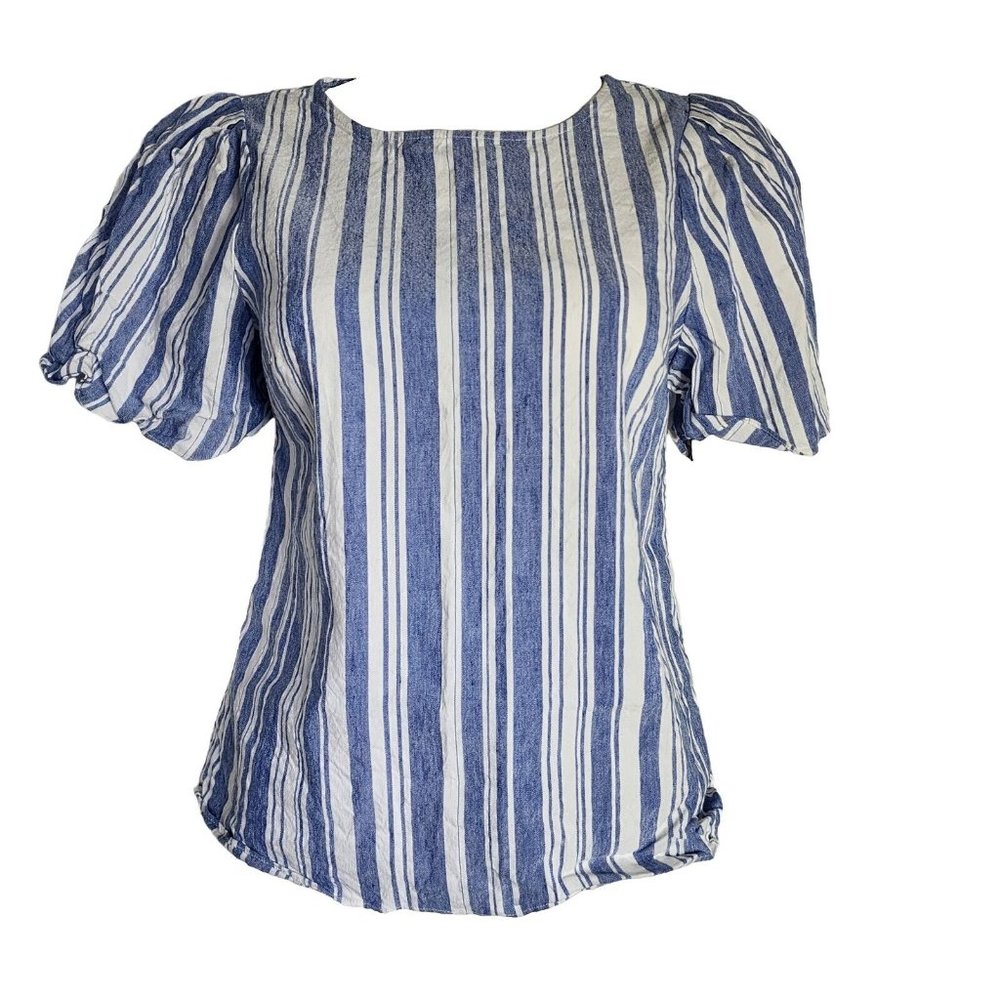 Cabi‎ Top Womens Size S Small Blue White Striped Linen Blend Wing #5343